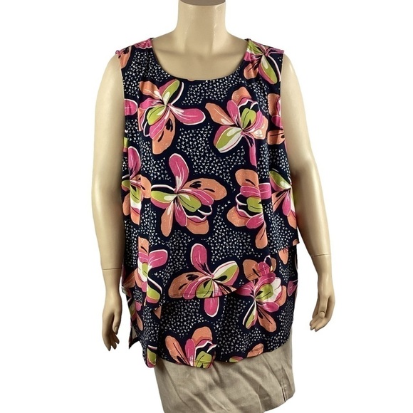 Avenue Top Size 30/32 Blue Multicolor Floral Sleeveless - Picture 1 of 7